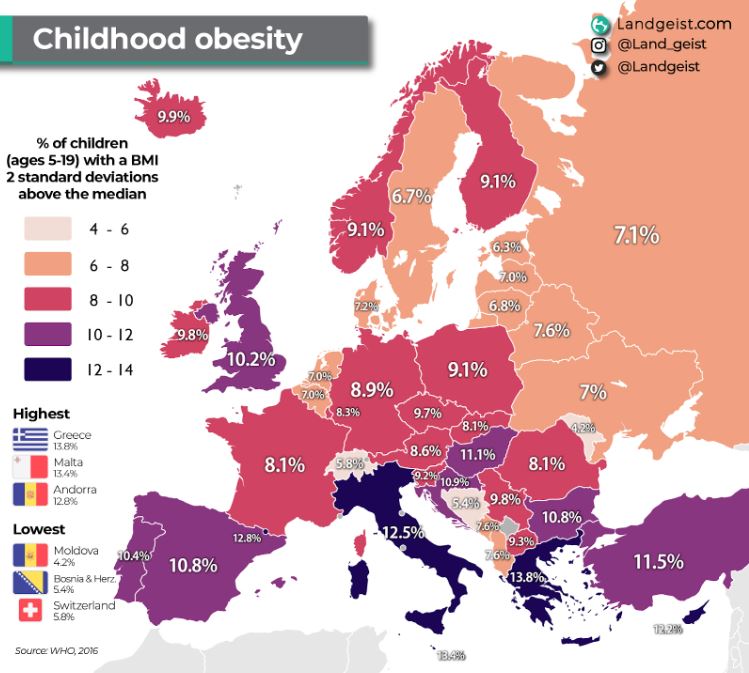 Obesity rates amoung youngsters in Europe